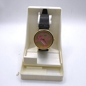 Armitron Pink Panther Watch Excellent Vintage 1980 Quartz Gold Tone Swiss Movt